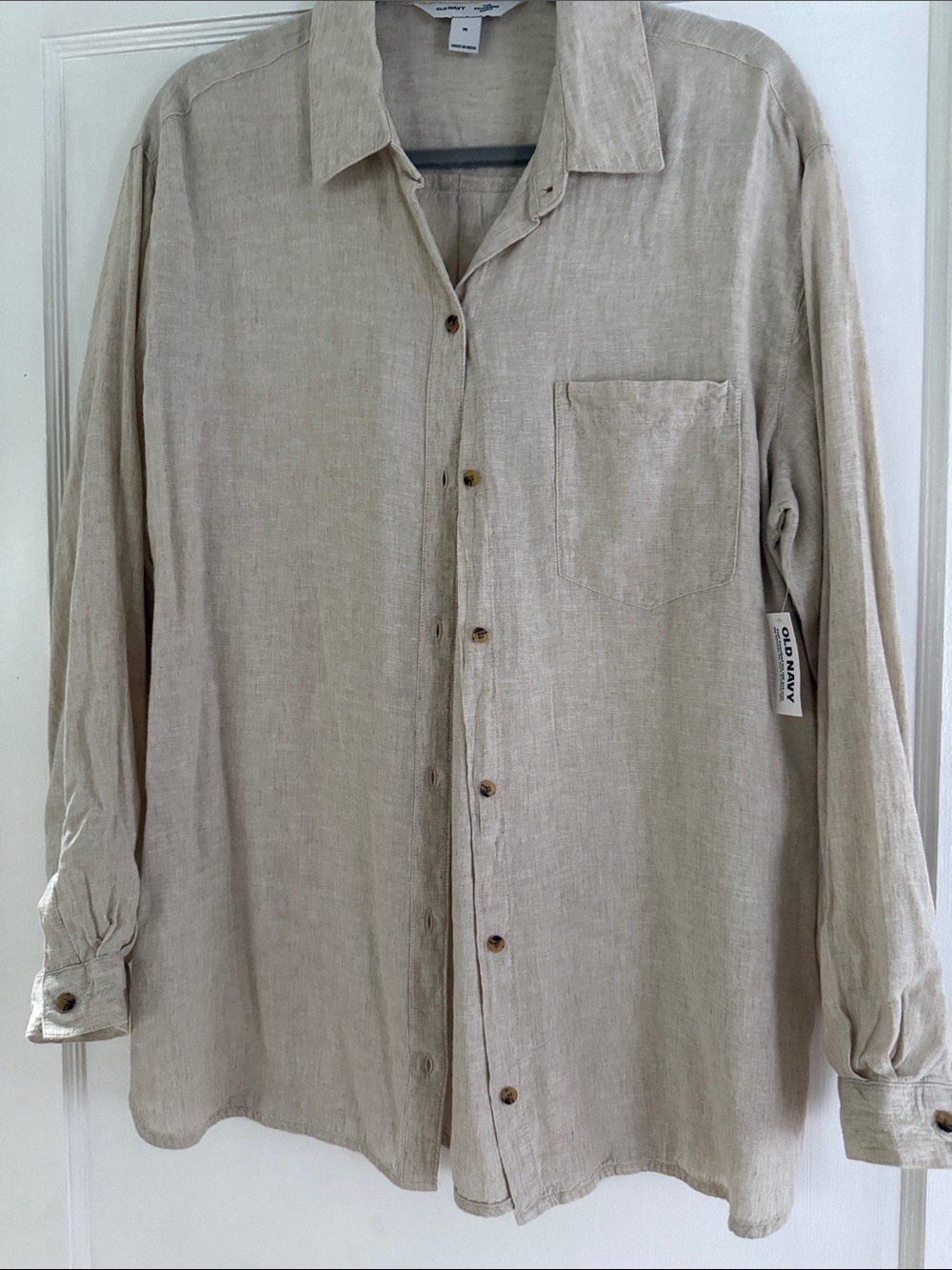 Old Navy Women’s Beige Linen Button-Up Shirt
